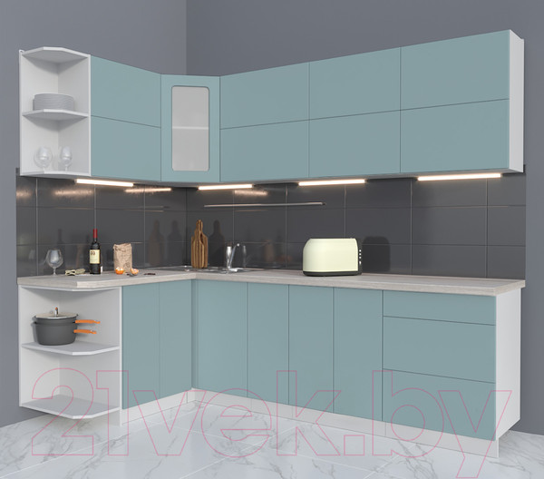 Изображение товара Кухонный гарнитур Интерлиния Мила Матте 1.5x2.5 А левая (океан/океан/травертин серый)