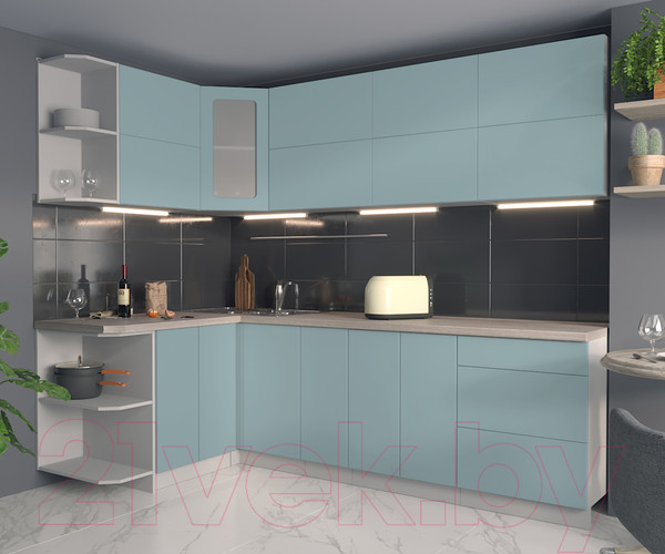 Изображение товара Кухонный гарнитур Интерлиния Мила Матте 1.5x2.5 А левая (океан/океан/травертин серый)