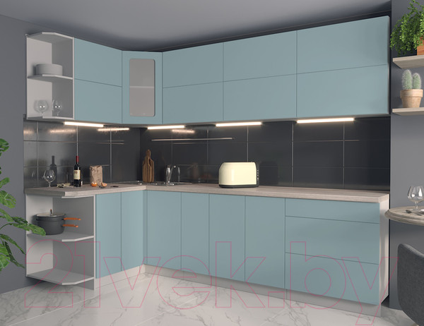 Изображение товара Кухонный гарнитур Интерлиния Мила Матте 1.5x2.7 А левая (океан/океан/травертин серый)