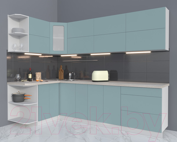 Изображение товара Кухонный гарнитур Интерлиния Мила Матте 1.5x2.7 А левая (океан/океан/травертин серый)