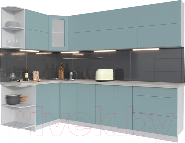 Изображение товара Кухонный гарнитур Интерлиния Мила Матте 1.5x2.8 А левая (океан/океан/травертин серый)