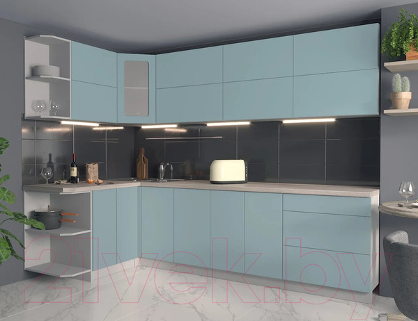 Изображение товара Кухонный гарнитур Интерлиния Мила Матте 1.5x2.8 А левая (океан/океан/травертин серый)