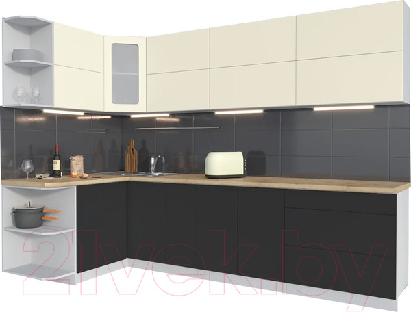 Изображение товара Кухонный гарнитур Интерлиния Мила Матте 1.5x2.9 А левая (слоновая кость/пепел/травертин серый)