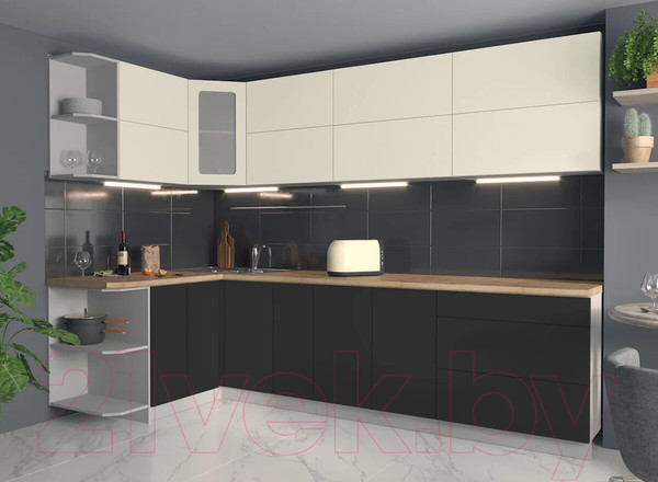 Изображение товара Кухонный гарнитур Интерлиния Мила Матте 1.5x2.9 А левая (слоновая кость/пепел/травертин серый)