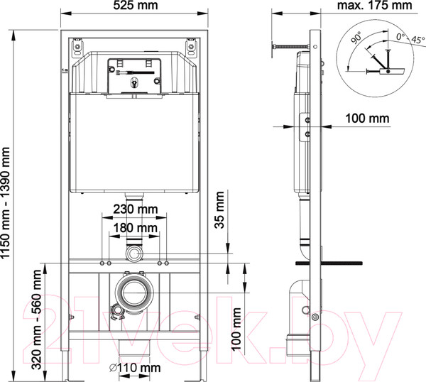 Изображение товара Унитаз подвесной с инсталляцией Sanita Luxe Attica SL DM ATCSLWH0104 + 525 040000 + F5 040055