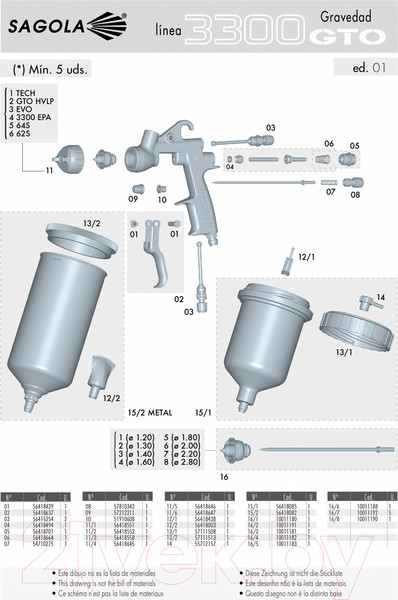 Изображение товара Пневматический краскопульт Sagola 3300 GTO 1.30 Tech 10141567 / A00019450