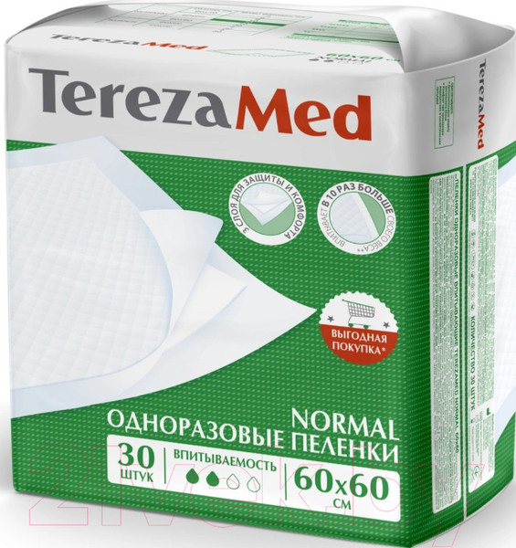 Изображение товара Набор пеленок одноразовых впитывающих Tereza Med Впитывающие Normal 60x60 (30шт)