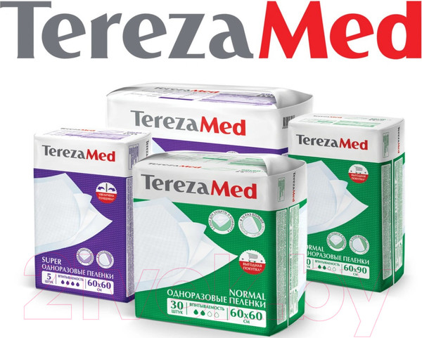 Изображение товара Набор пеленок одноразовых впитывающих Tereza Med Впитывающие Normal 60x90 (10шт)