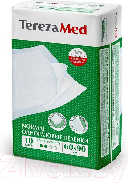 Изображение товара Набор пеленок одноразовых впитывающих Tereza Med Впитывающие Normal 60x90 (10шт)