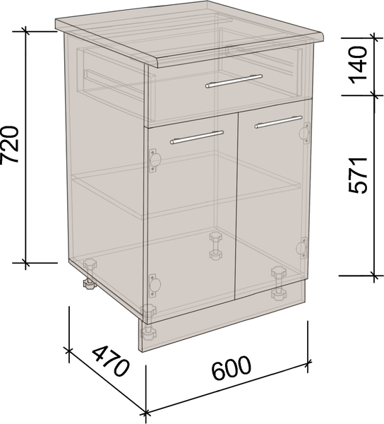 Изображение товара Шкаф-стол кухонный Артём-Мебель 600мм СН-114.06-Ш (ДСП дуб крафт белый)