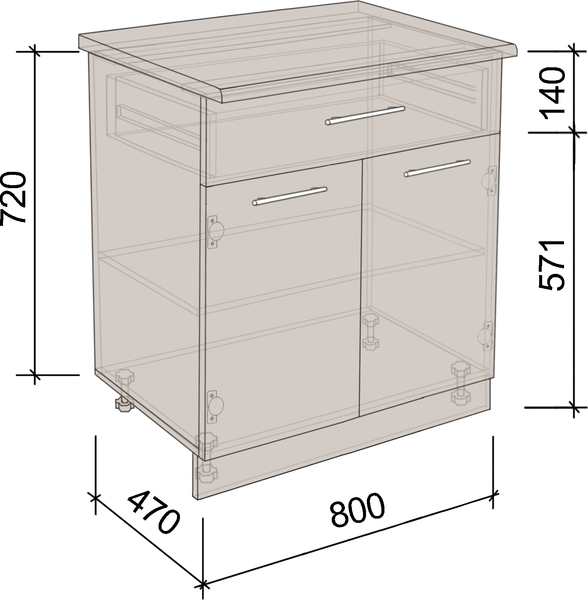 Изображение товара Шкаф-стол кухонный Артём-Мебель 800мм СН-114.07-Ш (ДСП дуб крафт белый)