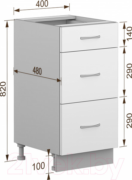 Изображение товара Шкаф-стол кухонный Кортекс-мебель Корнелия Лира НШ40р3ш без столешницы (белый)