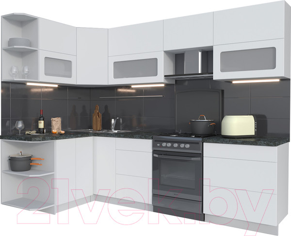 Изображение товара Кухонный гарнитур Интерлиния Мила Матте 1.5x2.7 Б левая (белый/белый/кастилло темный)