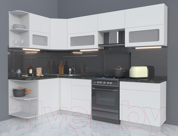 Изображение товара Кухонный гарнитур Интерлиния Мила Матте 1.5x2.7 Б левая (белый/белый/кастилло темный)