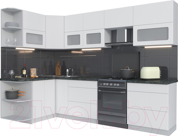 Изображение товара Кухонный гарнитур Интерлиния Мила Матте 1.5x2.9 Б левая (белый/белый/кастилло темный)