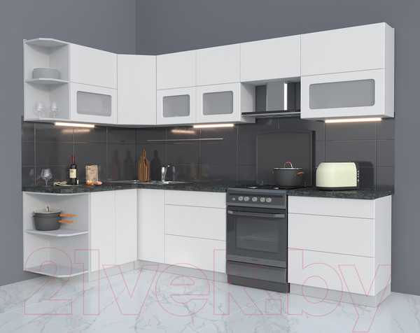 Изображение товара Кухонный гарнитур Интерлиния Мила Матте 1.5x2.9 Б левая (белый/белый/кастилло темный)