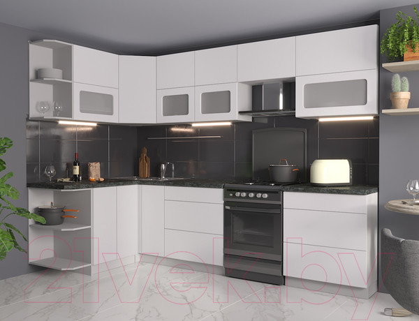 Изображение товара Кухонный гарнитур Интерлиния Мила Матте 1.5x2.9 Б левая (белый/белый/кастилло темный)