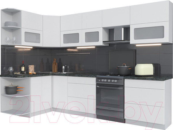 Изображение товара Кухонный гарнитур Интерлиния Мила Матте 1.5x3.0 Б левая (белый/белый/кастилло темный)