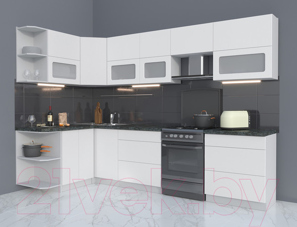 Изображение товара Кухонный гарнитур Интерлиния Мила Матте 1.5x3.0 Б левая (белый/белый/кастилло темный)