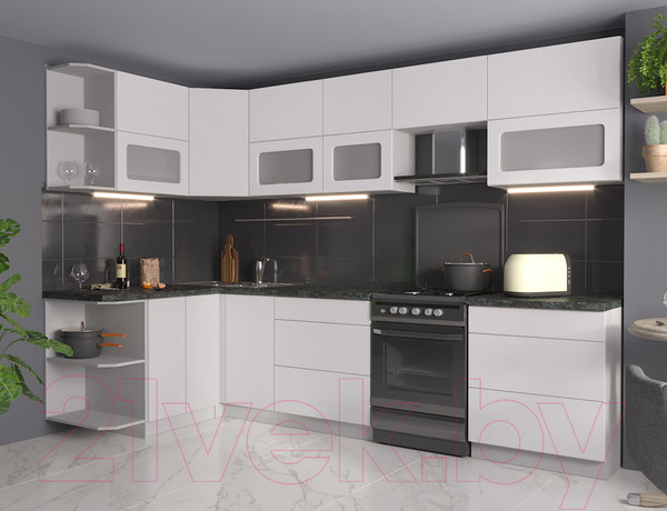 Изображение товара Кухонный гарнитур Интерлиния Мила Матте 1.5x3.0 Б левая (белый/белый/кастилло темный)