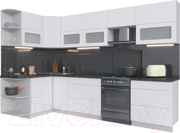 Изображение товара Кухонный гарнитур Интерлиния Мила Матте 1.5x3.1 Б левая (белый/белый/кастилло темный)