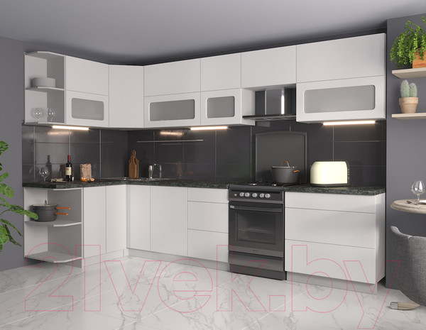 Изображение товара Кухонный гарнитур Интерлиния Мила Матте 1.5x3.3 Б левая (белый/белый/кастилло темный)