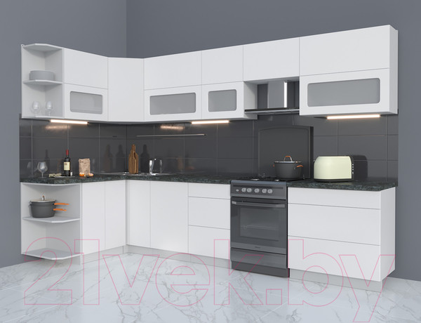 Изображение товара Кухонный гарнитур Интерлиния Мила Матте 1.5x3.3 Б левая (белый/белый/кастилло темный)