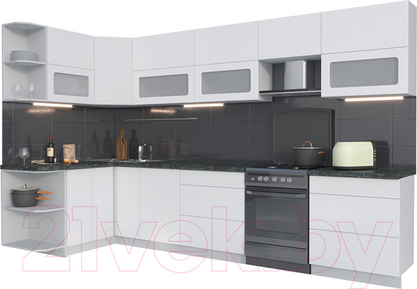 Изображение товара Кухонный гарнитур Интерлиния Мила Матте 1.5x3.4 Б левая (белый/белый/кастилло темный)