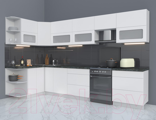 Изображение товара Кухонный гарнитур Интерлиния Мила Матте 1.5x3.4 Б левая (белый/белый/кастилло темный)