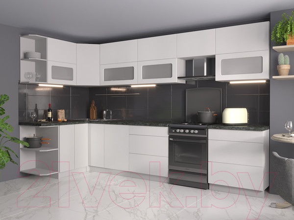 Изображение товара Кухонный гарнитур Интерлиния Мила Матте 1.5x3.4 Б левая (белый/белый/кастилло темный)