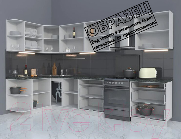 Изображение товара Кухонный гарнитур Интерлиния Мила Матте 1.5x3.4 Б левая (белый/белый/кастилло темный)