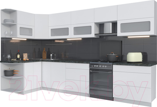 Изображение товара Кухонный гарнитур Интерлиния Мила Матте 1.5x3.5 Б левая (белый/белый/кастилло темный)