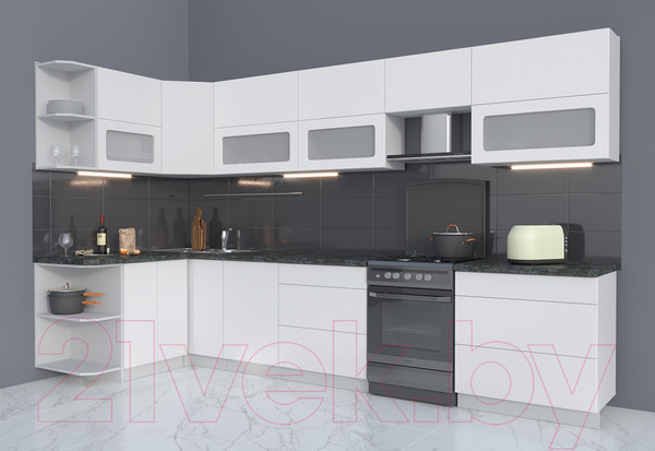 Изображение товара Кухонный гарнитур Интерлиния Мила Матте 1.5x3.5 Б левая (белый/белый/кастилло темный)