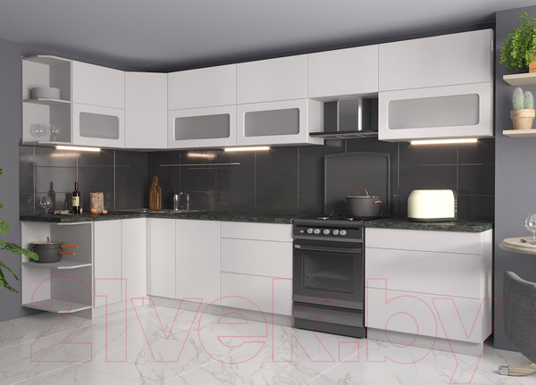 Изображение товара Кухонный гарнитур Интерлиния Мила Матте 1.5x3.5 Б левая (белый/белый/кастилло темный)