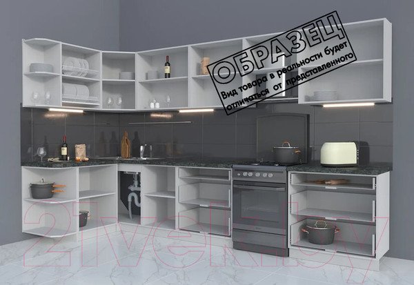 Изображение товара Кухонный гарнитур Интерлиния Мила Матте 1.5x3.5 Б левая (белый/белый/кастилло темный)