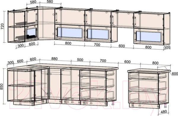 Изображение товара Кухонный гарнитур Интерлиния Мила Матте 1.5x3.5 Б левая (белый/белый/кастилло темный)