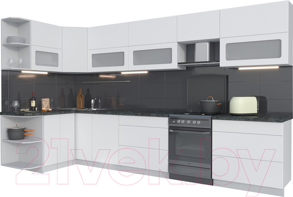 Изображение товара Кухонный гарнитур Интерлиния Мила Матте 1.5x3.6 Б левая (белый/белый/кастилло темный)