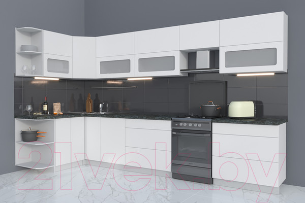 Изображение товара Кухонный гарнитур Интерлиния Мила Матте 1.5x3.6 Б левая (белый/белый/кастилло темный)