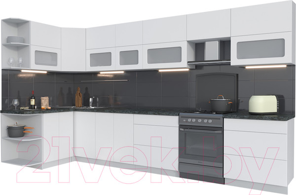 Изображение товара Кухонный гарнитур Интерлиния Мила Матте 1.5x3.7 Б левая (белый/белый/кастилло темный)