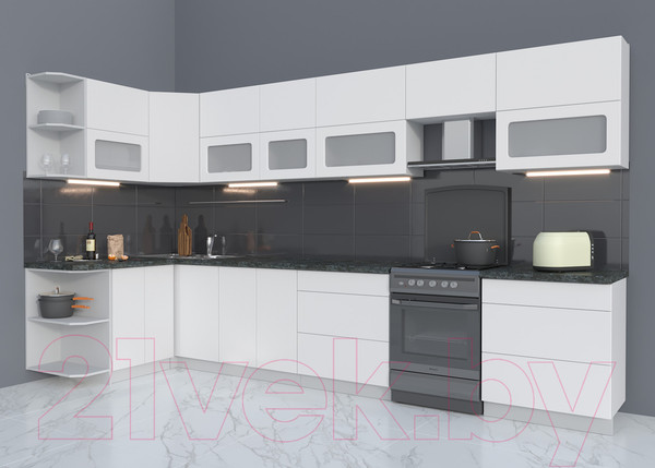 Изображение товара Кухонный гарнитур Интерлиния Мила Матте 1.5x3.7 Б левая (белый/белый/кастилло темный)