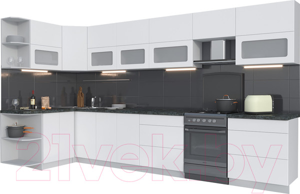 Изображение товара Кухонный гарнитур Интерлиния Мила Матте 1.5x3.8 Б левая (белый/белый/кастилло темный)