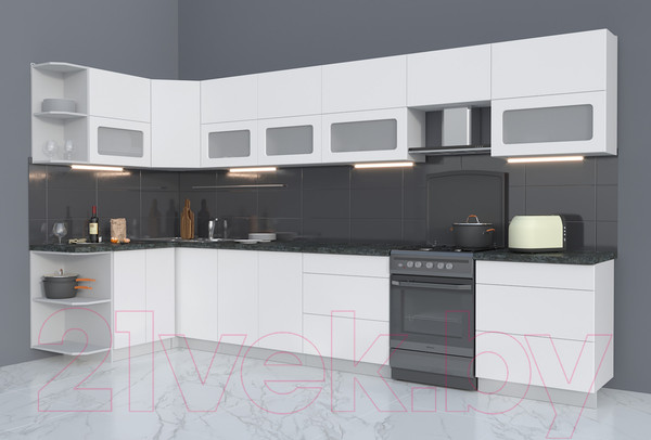 Изображение товара Кухонный гарнитур Интерлиния Мила Матте 1.5x3.8 Б левая (белый/белый/кастилло темный)