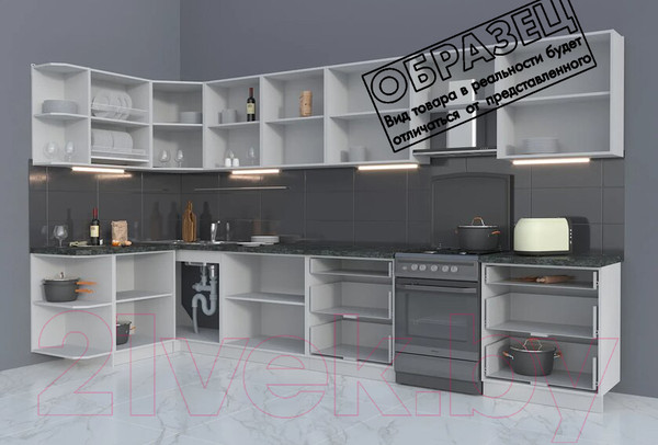 Изображение товара Кухонный гарнитур Интерлиния Мила Матте 1.5x3.8 Б левая (белый/белый/кастилло темный)