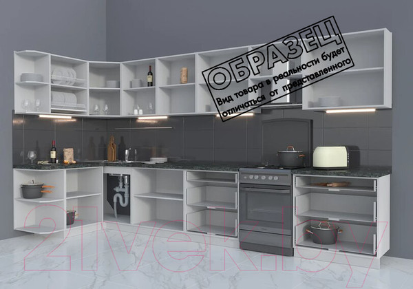 Изображение товара Кухонный гарнитур Интерлиния Мила Матте 1.5x3.9 Б левая (белый/белый/кастилло темный)