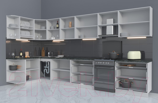 Изображение товара Кухонный гарнитур Интерлиния Мила Матте 1.5x4.0 Б левая (белый/белый/кастилло темный)