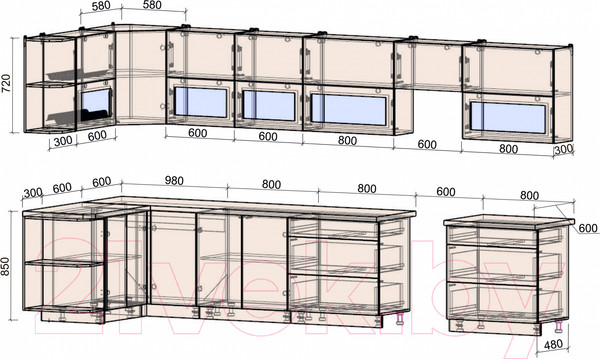 Изображение товара Кухонный гарнитур Интерлиния Мила Матте 1.5x4.0 Б левая (белый/белый/кастилло темный)