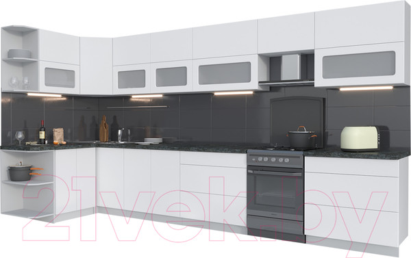 Изображение товара Кухонный гарнитур Интерлиния Мила Матте 1.5x4.0 Б левая (белый/белый/кастилло темный)