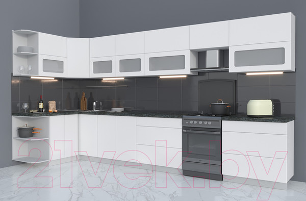 Изображение товара Кухонный гарнитур Интерлиния Мила Матте 1.5x4.0 Б левая (белый/белый/кастилло темный)
