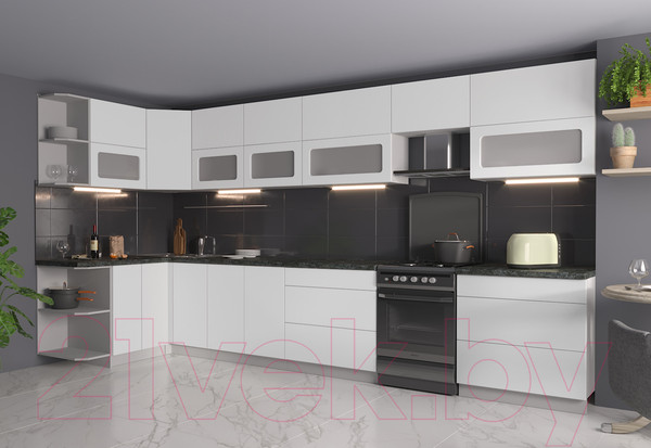 Изображение товара Кухонный гарнитур Интерлиния Мила Матте 1.5x4.0 Б левая (белый/белый/кастилло темный)