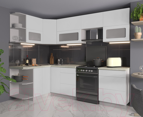 Изображение товара Кухонный гарнитур Интерлиния Мила Матте 1.5x2.6 Б левая (белый/белый/опал светлый)